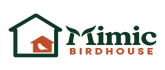 Mimic Birdhouse logo featuring a dark green house outline with a small orange birdhouse and bird icon inside, alongside the words 'Mimic BIRDHOUSE' in dark green and orange on a white background.